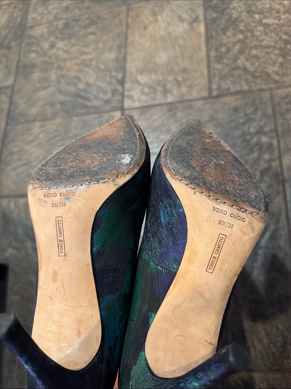 Vince Camuto Blue/Green Patterned Heels - Picture 3 of 4